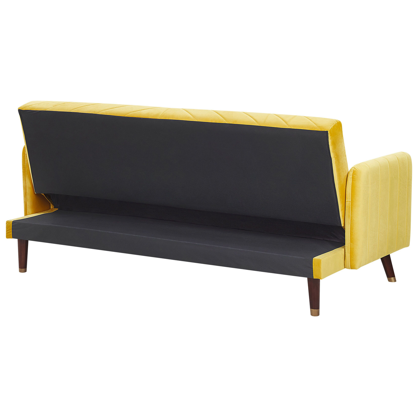 Sofa Bed Yellow Velvet Fabric Retro Living Room 3 Seater Wooden Legs Track Arms Beliani