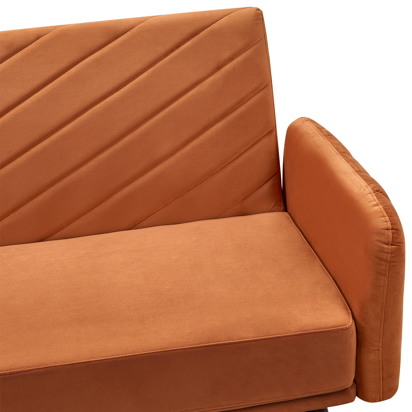 Sofa Bed Orange Velvet Fabric Retro Living Room 3 Seater Wooden Legs Track Arms Beliani
