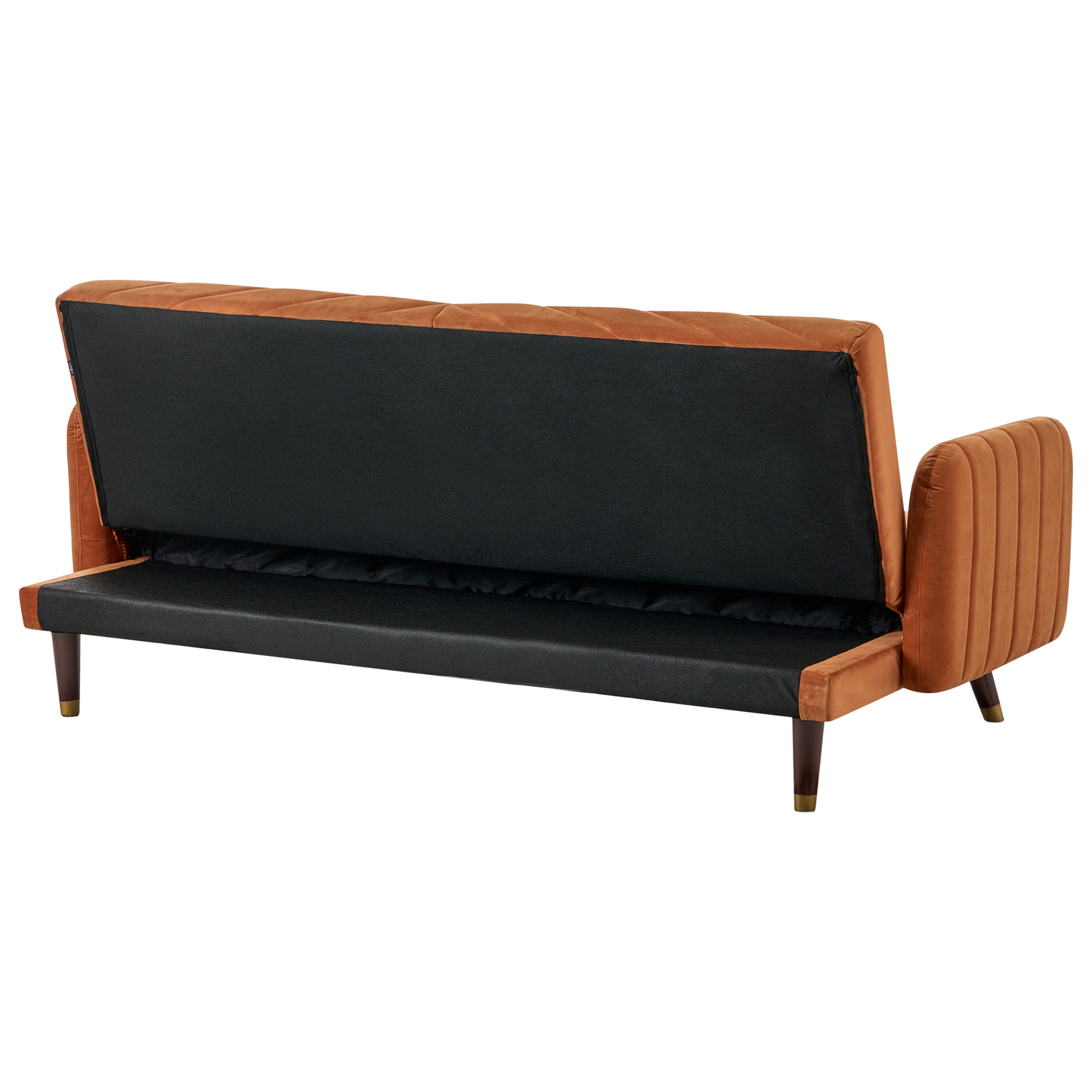 Sofa Bed Orange Velvet Fabric Retro Living Room 3 Seater Wooden Legs Track Arms Beliani