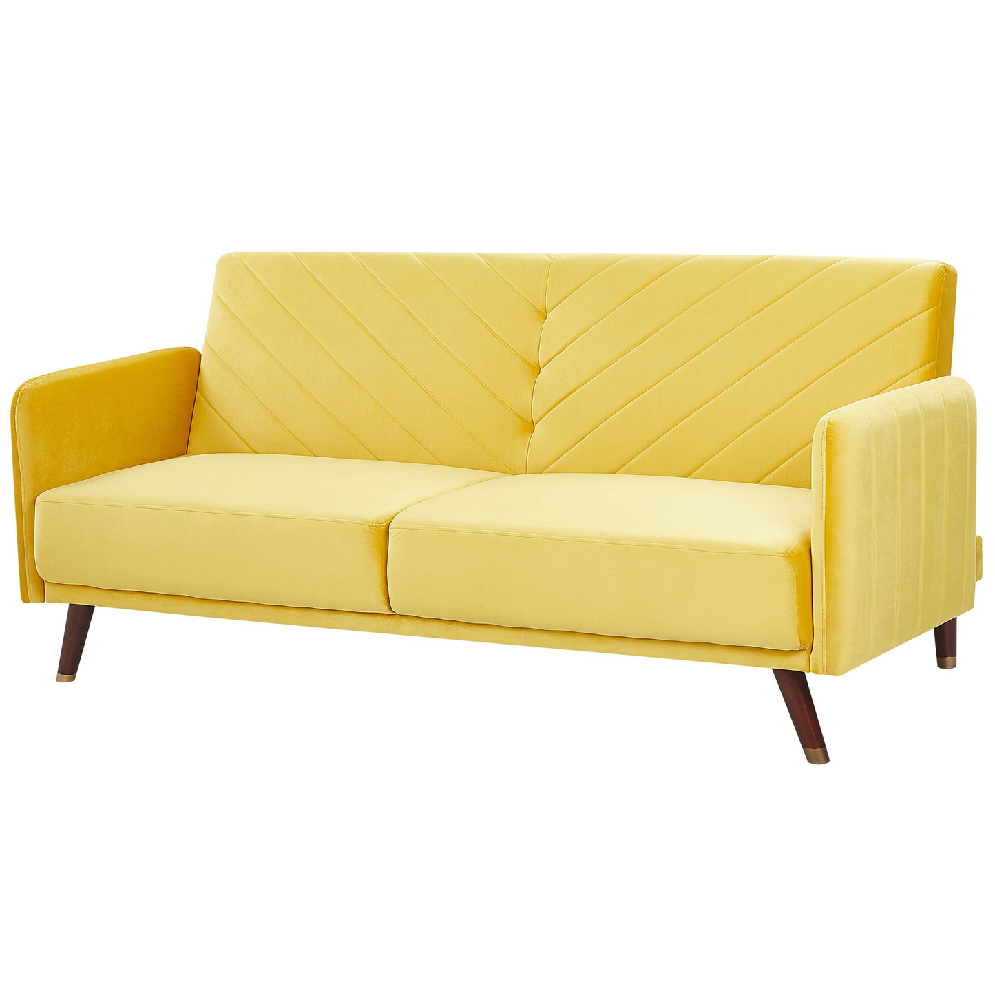 Sofa Bed Yellow Velvet Fabric Retro Living Room 3 Seater Wooden Legs Track Arms Beliani