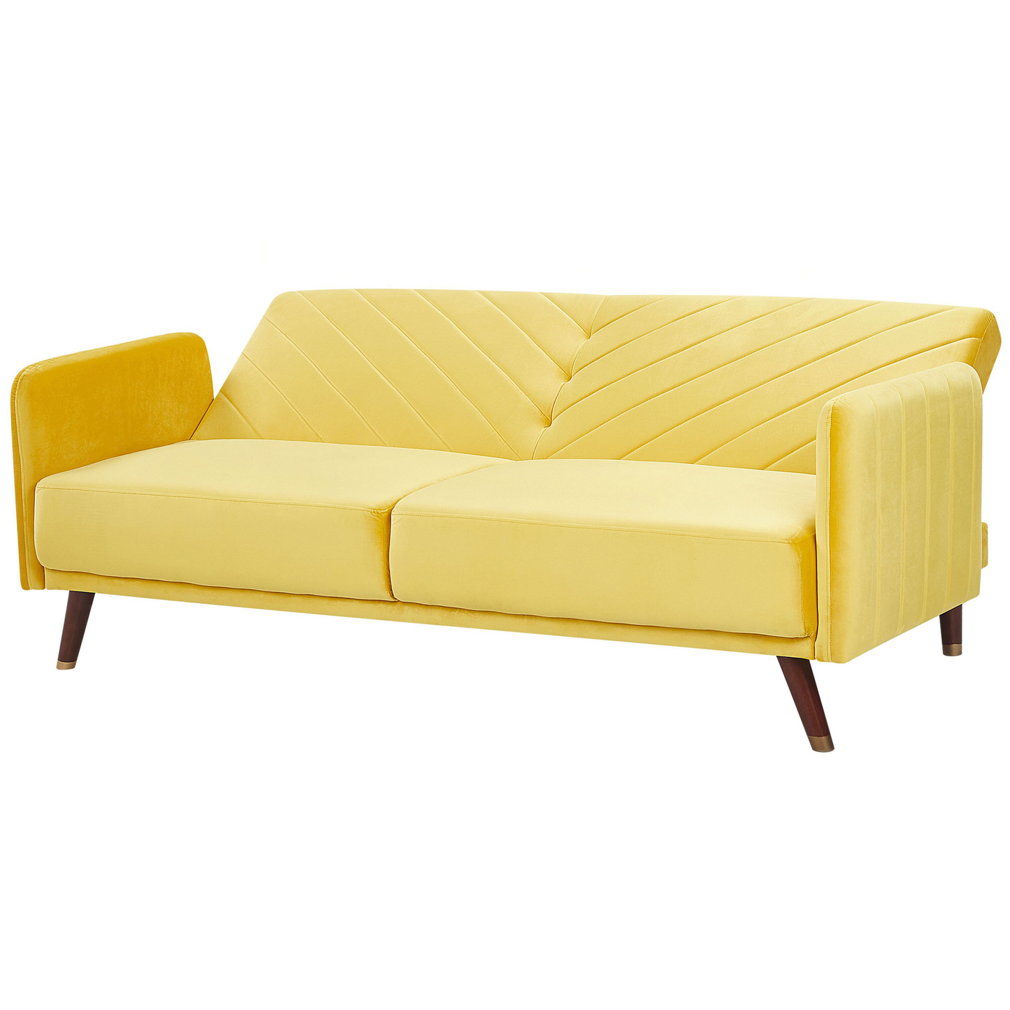 Sofa Bed Yellow Velvet Fabric Retro Living Room 3 Seater Wooden Legs Track Arms Beliani
