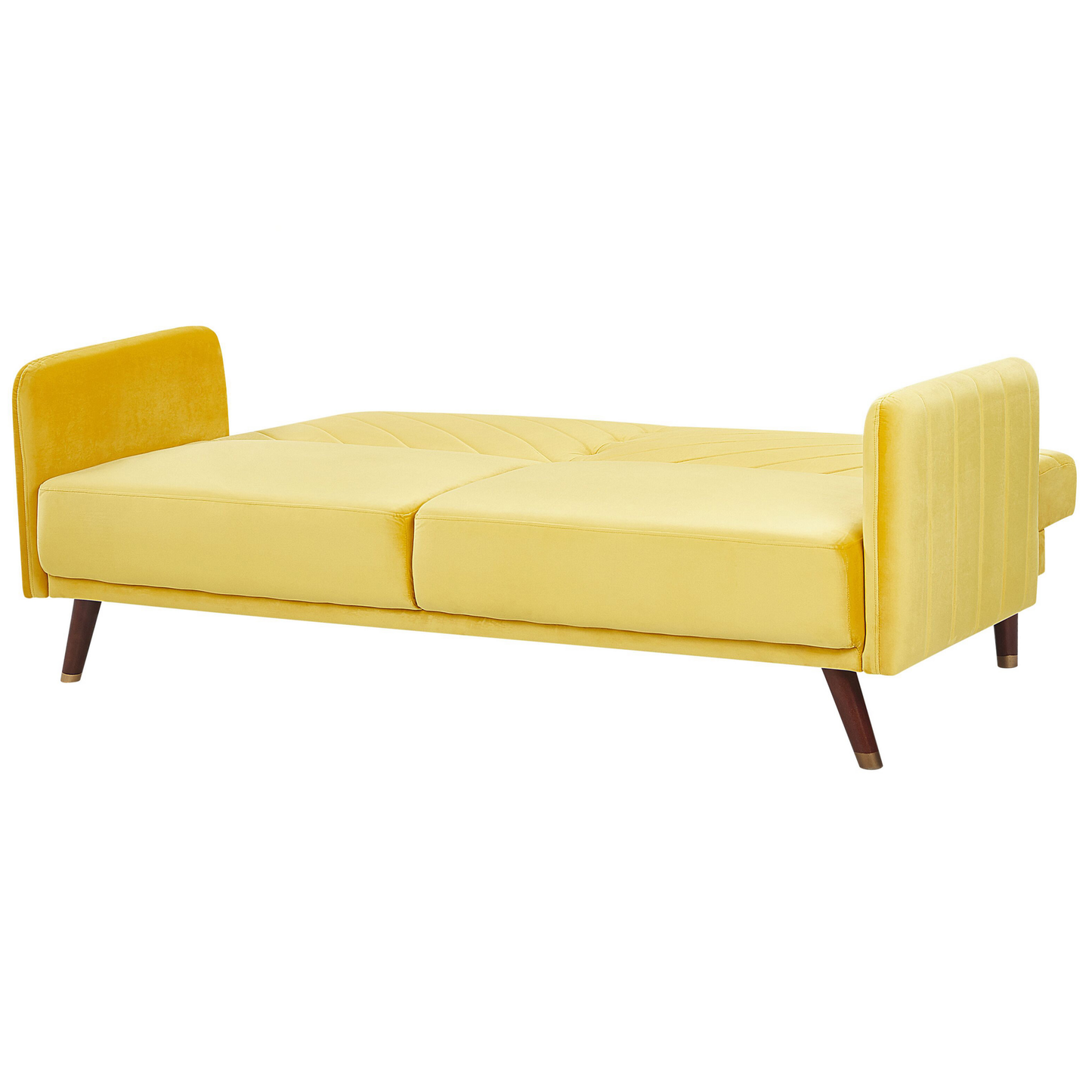 Sofa Bed Yellow Velvet Fabric Retro Living Room 3 Seater Wooden Legs Track Arms Beliani