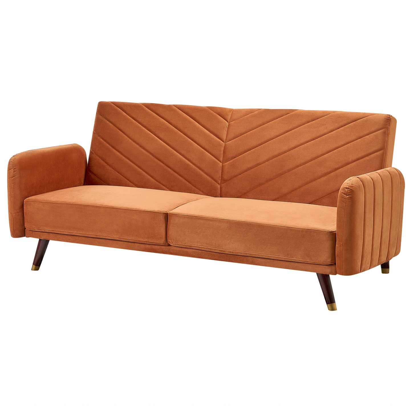 Sofa Bed Orange Velvet Fabric Retro Living Room 3 Seater Wooden Legs Track Arms Beliani