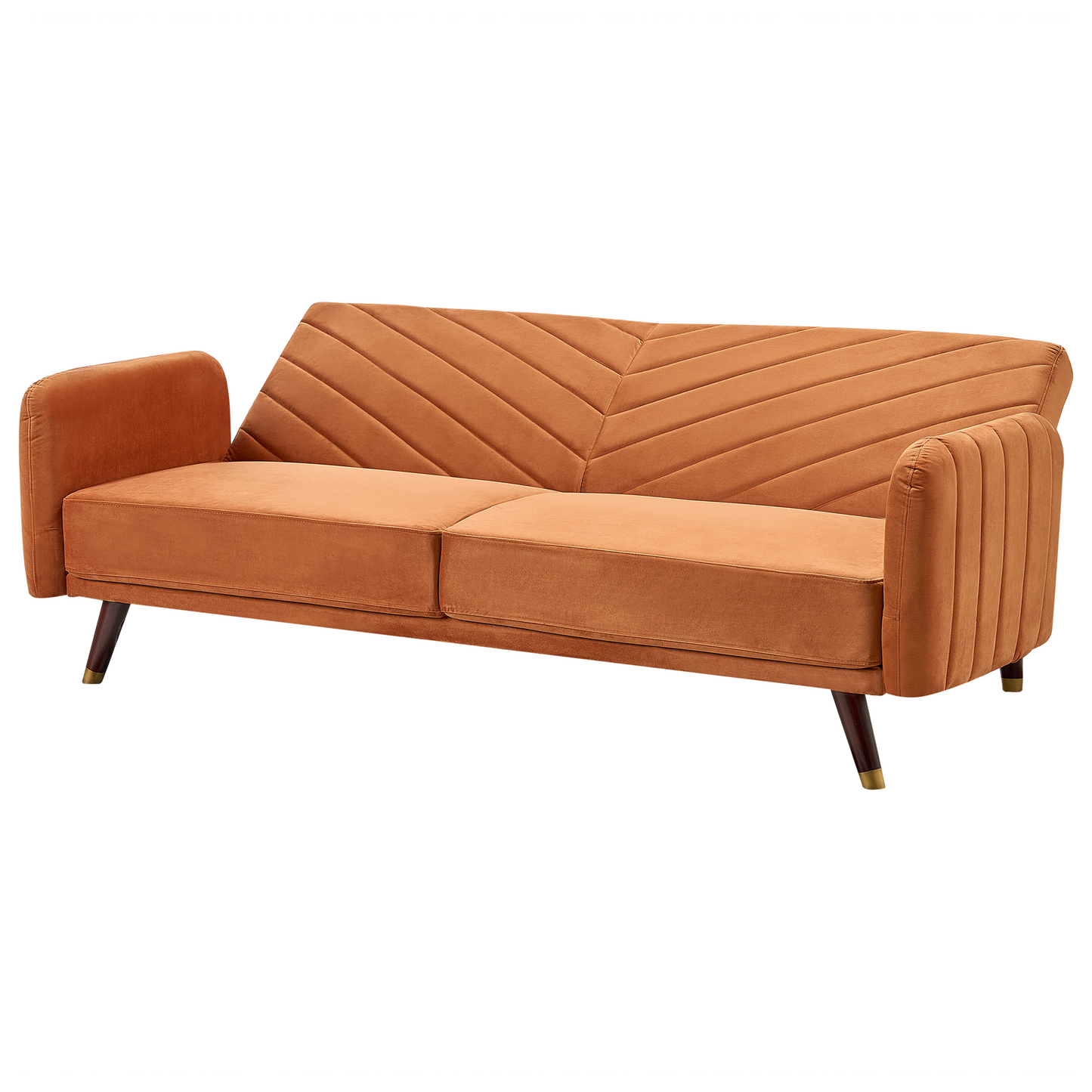 Sofa Bed Orange Velvet Fabric Retro Living Room 3 Seater Wooden Legs Track Arms Beliani