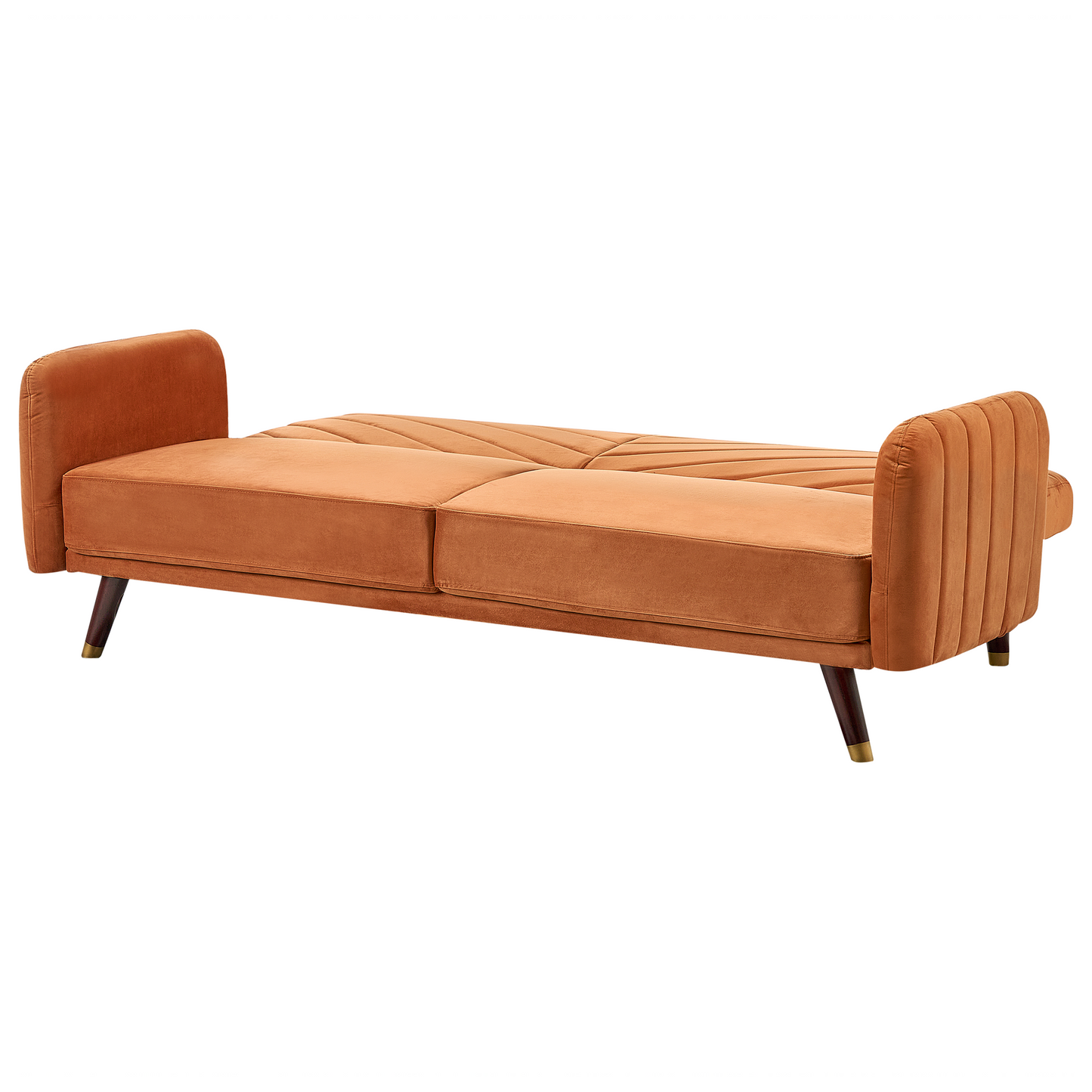 Sofa Bed Orange Velvet Fabric Retro Living Room 3 Seater Wooden Legs Track Arms Beliani