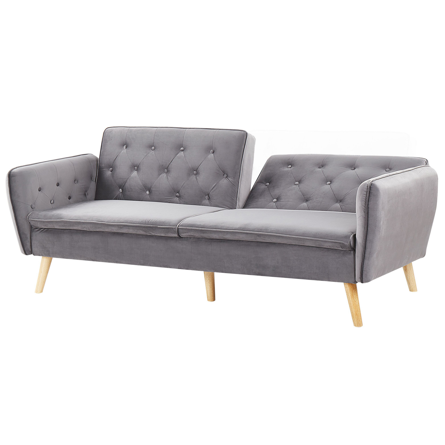 Sofa Bed Grey Velvet Upholstered Convertible Couch Modern Design Buttoned Backrest Beliani
