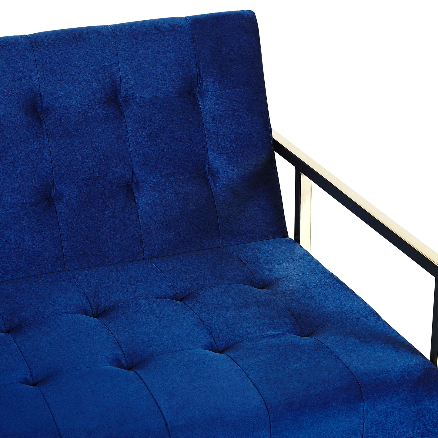 Sofa Bed Blue Velvet Tufted Upholstery 3 Seater Gold Metal Frame with Armrests Retro Style Beliani