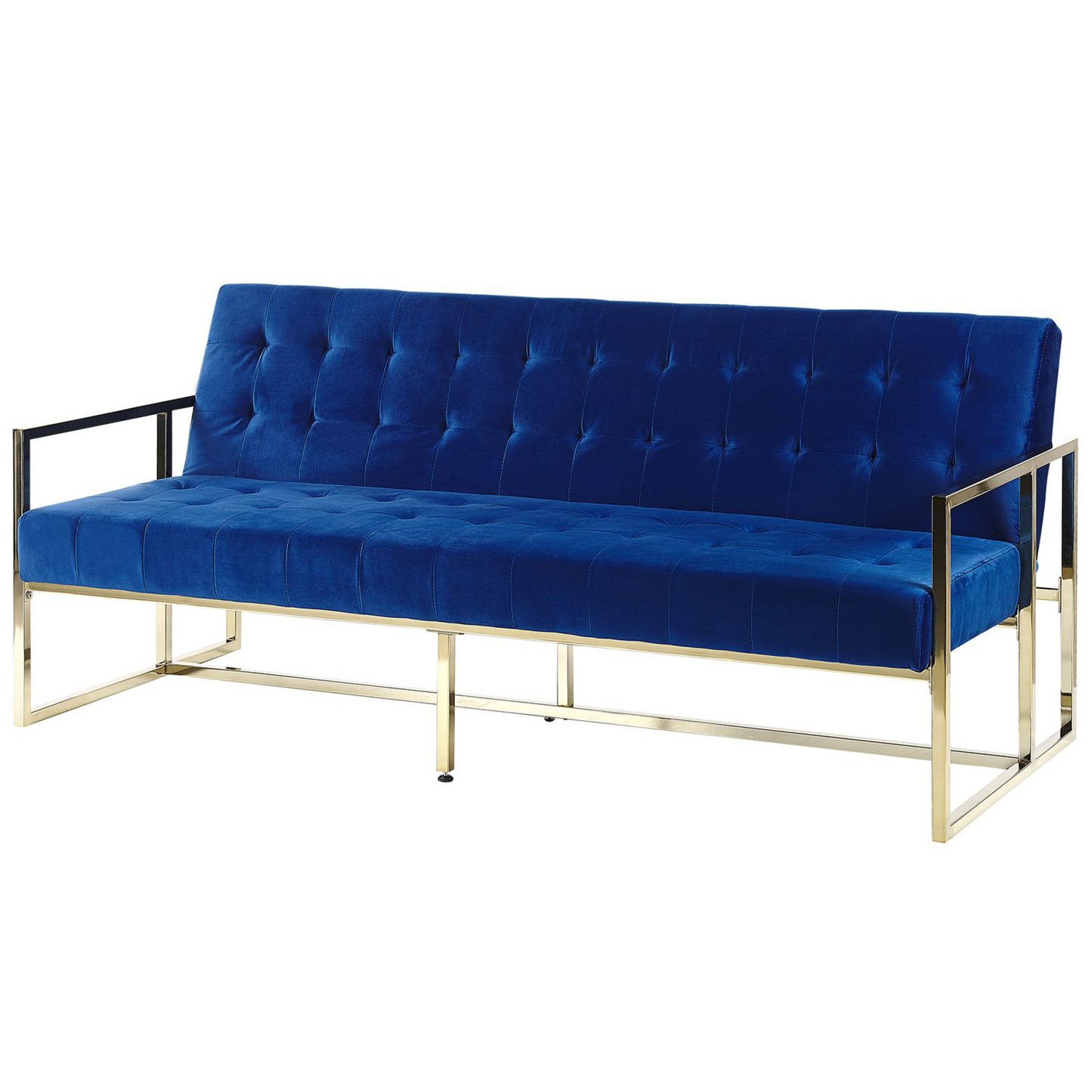 Sofa Bed Blue Velvet Tufted Upholstery 3 Seater Gold Metal Frame with Armrests Retro Style Beliani