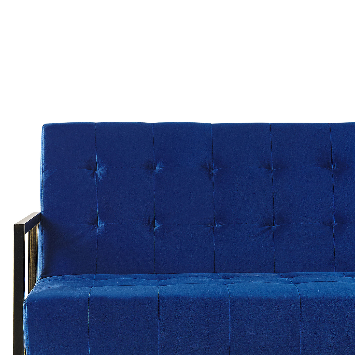 Sofa Bed Blue Velvet Tufted Upholstery 3 Seater Gold Metal Frame with Armrests Retro Style Beliani