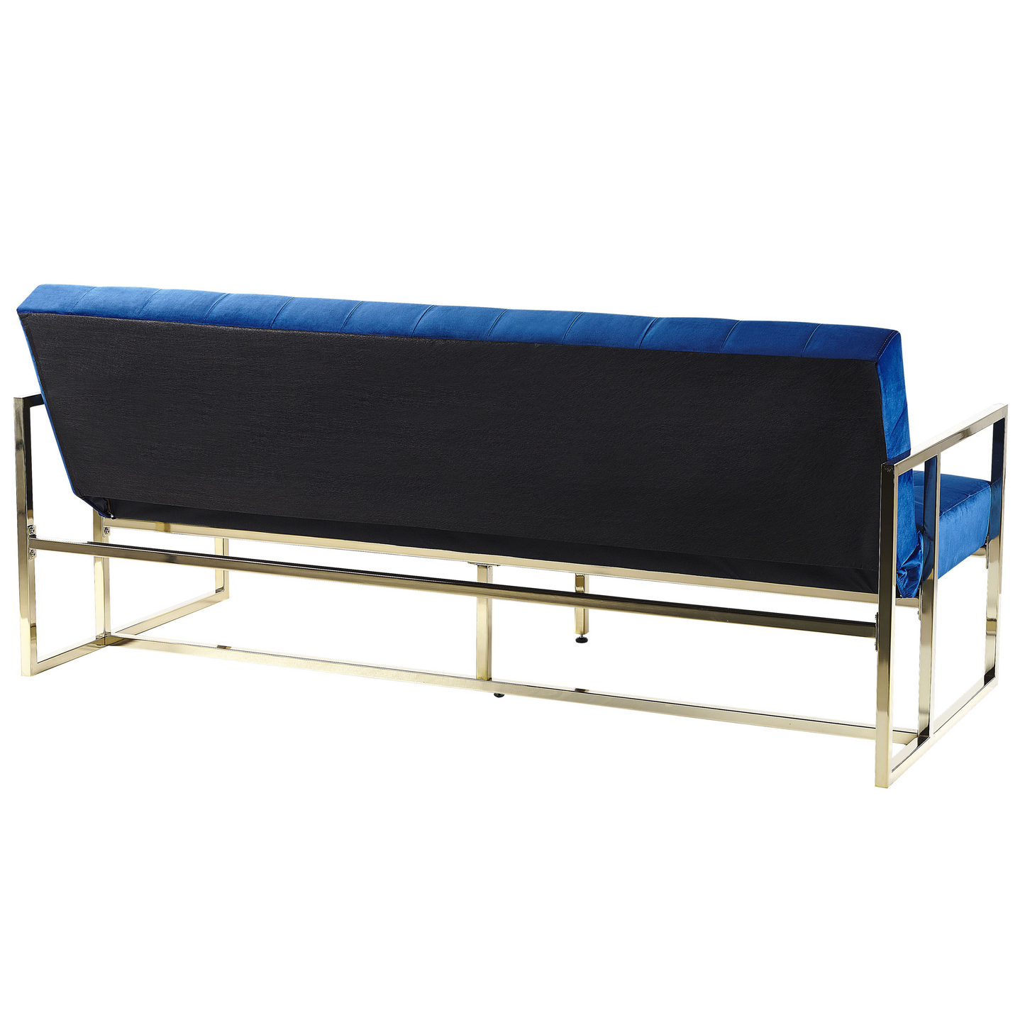 Sofa Bed Blue Velvet Tufted Upholstery 3 Seater Gold Metal Frame with Armrests Retro Style Beliani