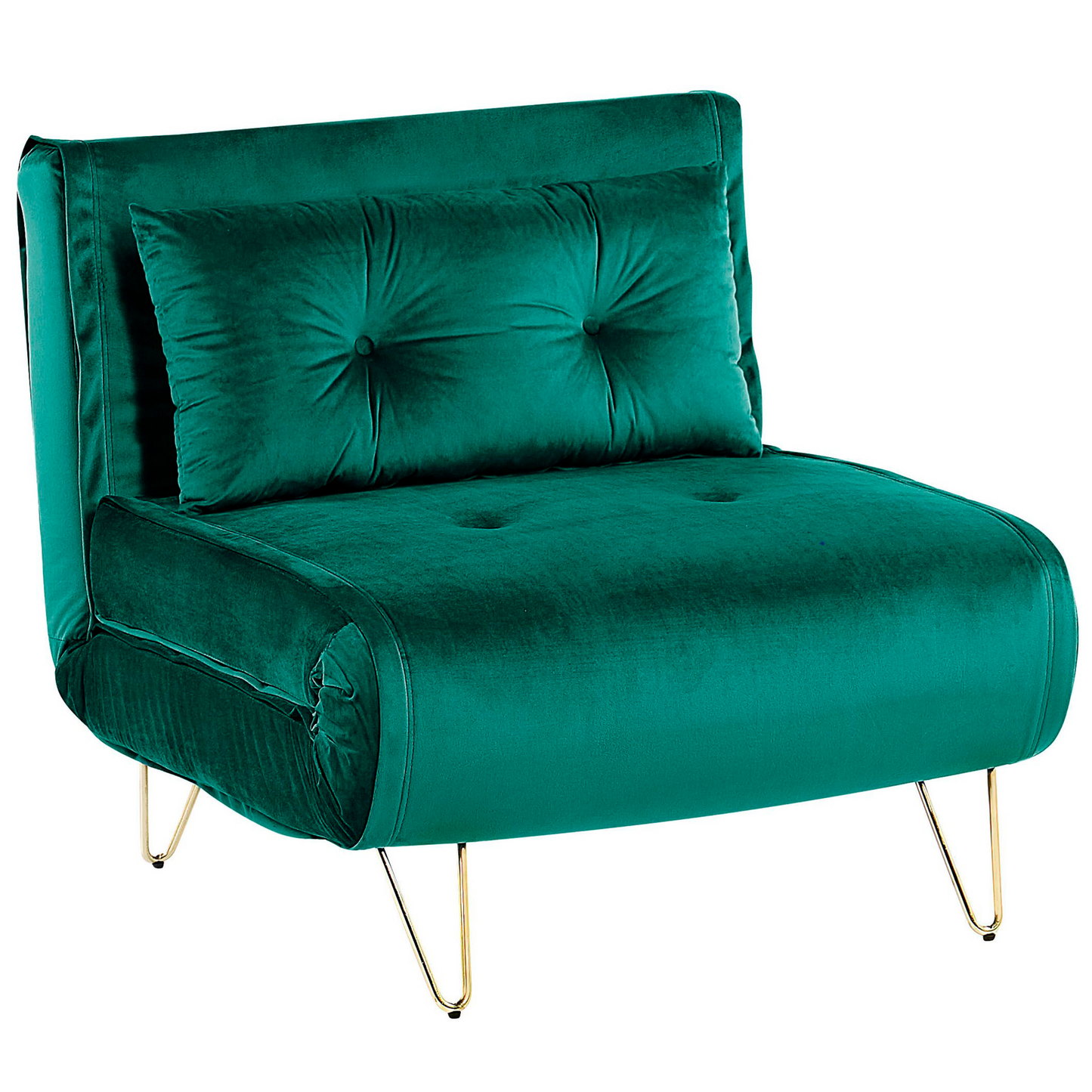 Small Sofa Bed Dark Green Velvet 1 Seater Fold-Out Sleeper Armless With Cushion Metal Gold Legs Glamour Beliani