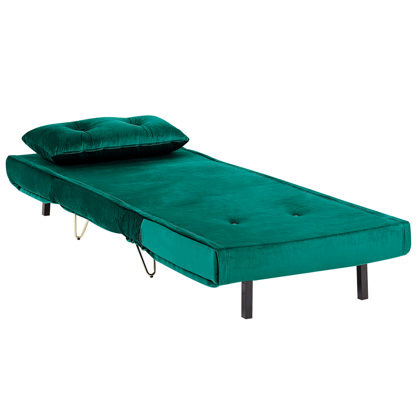 Small Sofa Bed Dark Green Velvet 1 Seater Fold-Out Sleeper Armless With Cushion Metal Gold Legs Glamour Beliani