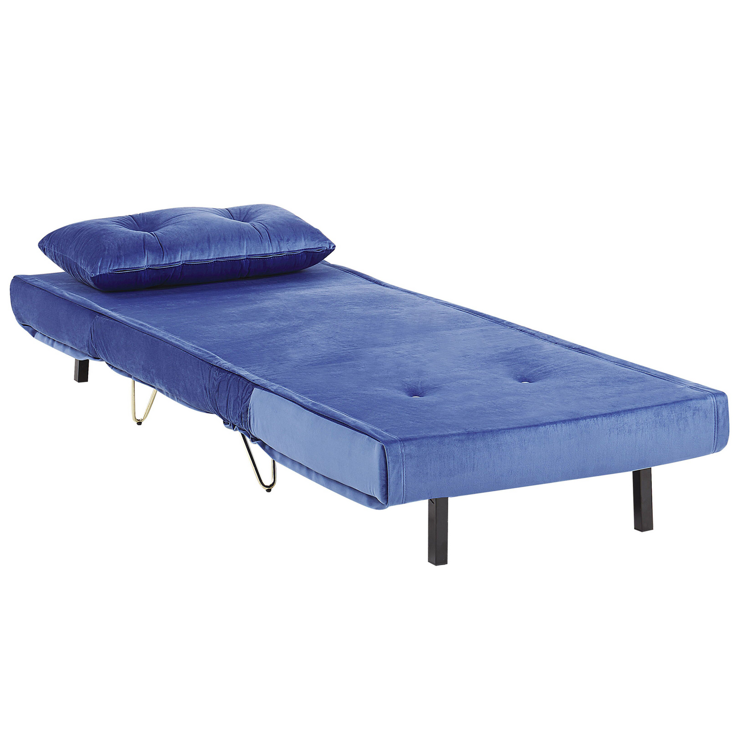 Small Sofa Bed Navy Blue Velvet 1 Seater Fold-Out Sleeper Armless With Cushion Metal Gold Legs Glamour Beliani