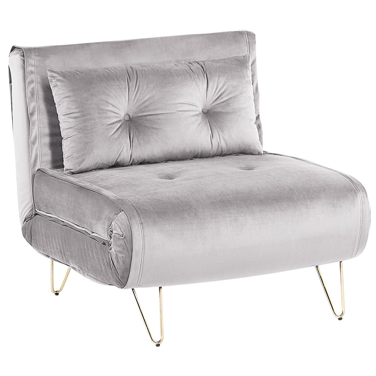 Small Sofa Bed Grey Velvet 1 Seater Fold-Out Sleeper Armless With Cushion Metal Gold Legs Glamour Beliani