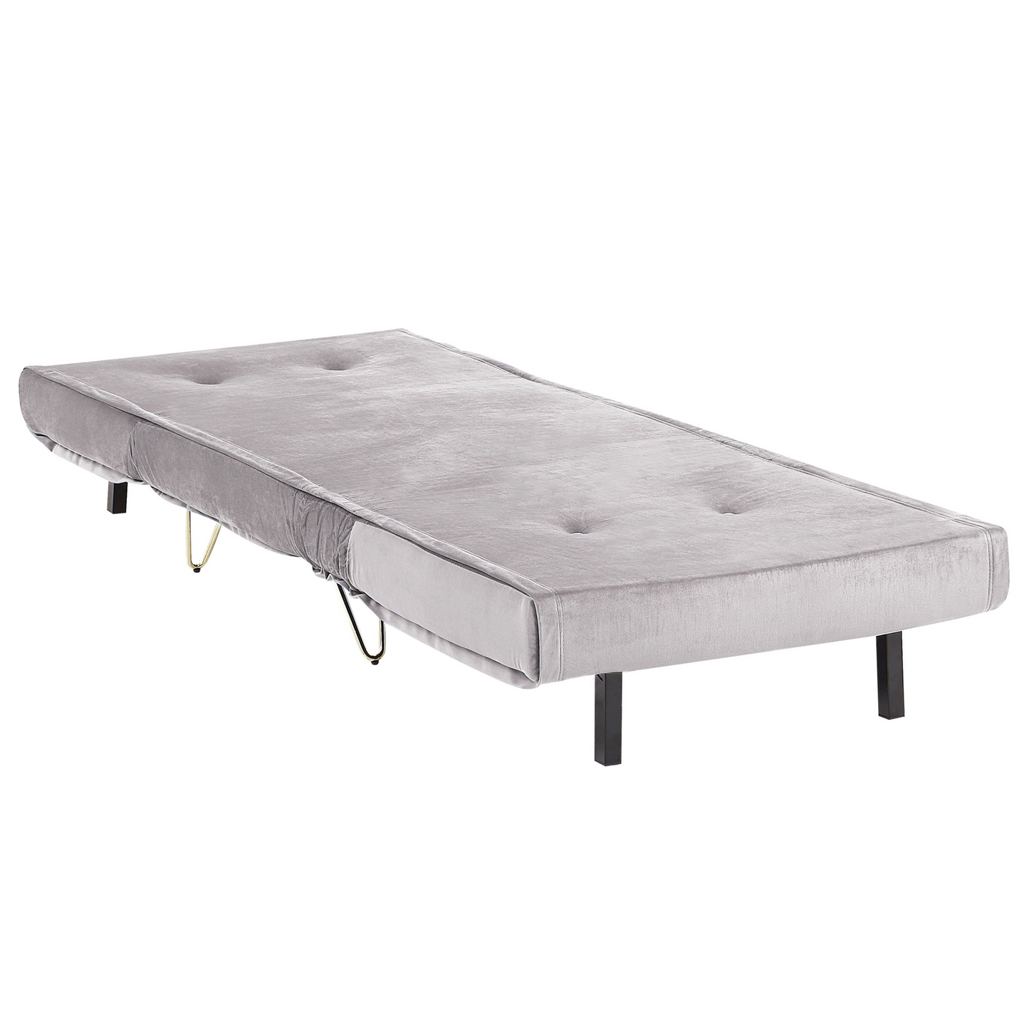 Small Sofa Bed Grey Velvet 1 Seater Fold-Out Sleeper Armless With Cushion Metal Gold Legs Glamour Beliani