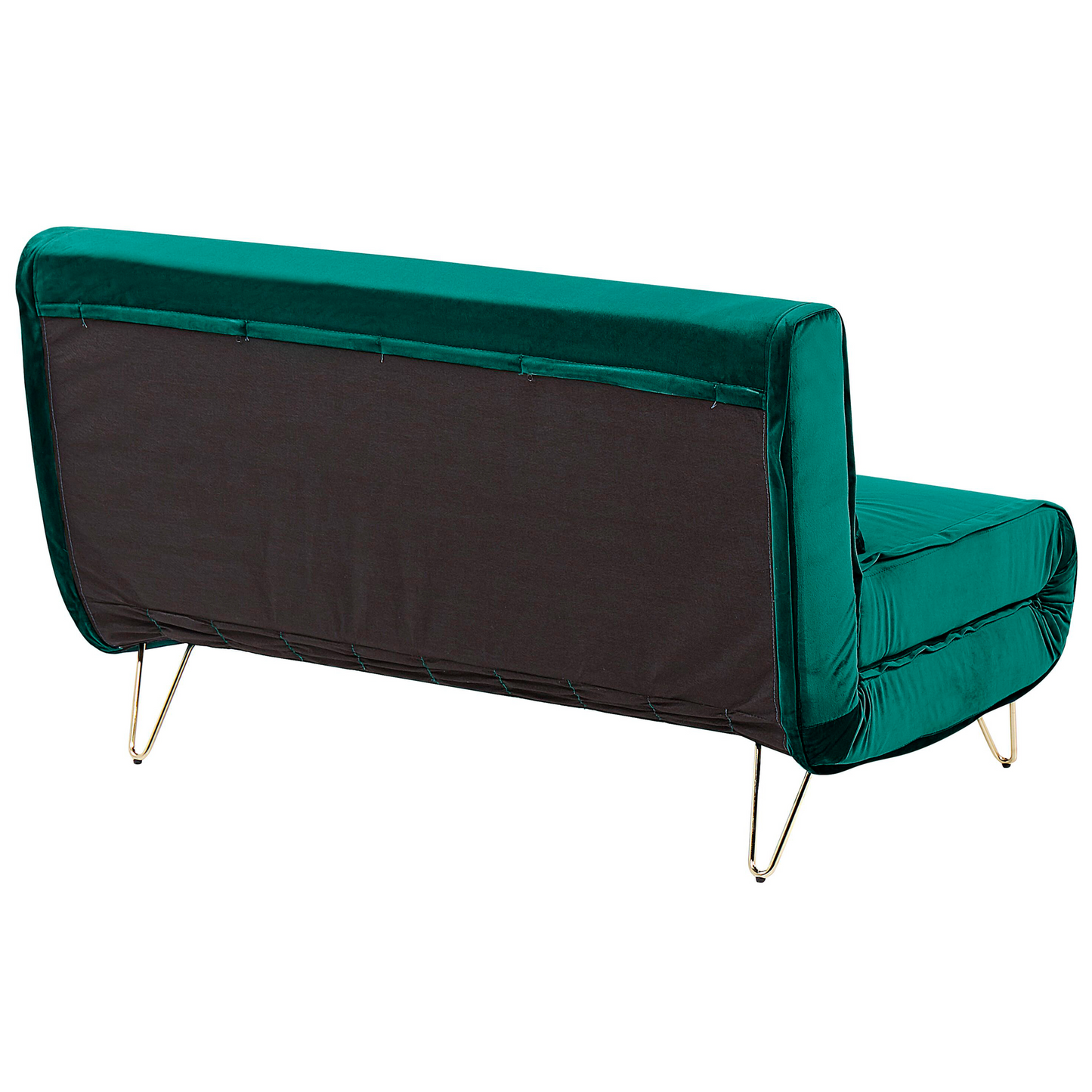 Sofa Bed Dark Green Velvet 2 Seater Fold-Out Sleeper Armless With 2 Cushions Metal Gold Legs Glamour Beliani