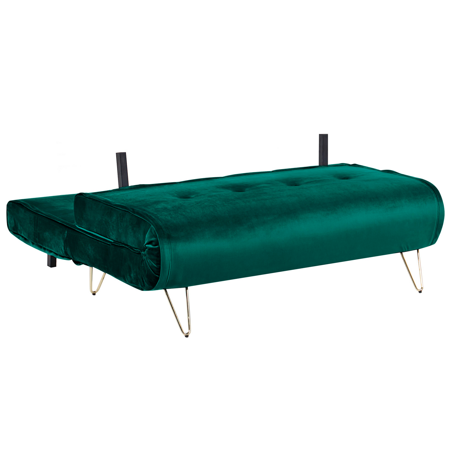 Sofa Bed Dark Green Velvet 2 Seater Fold-Out Sleeper Armless With 2 Cushions Metal Gold Legs Glamour Beliani