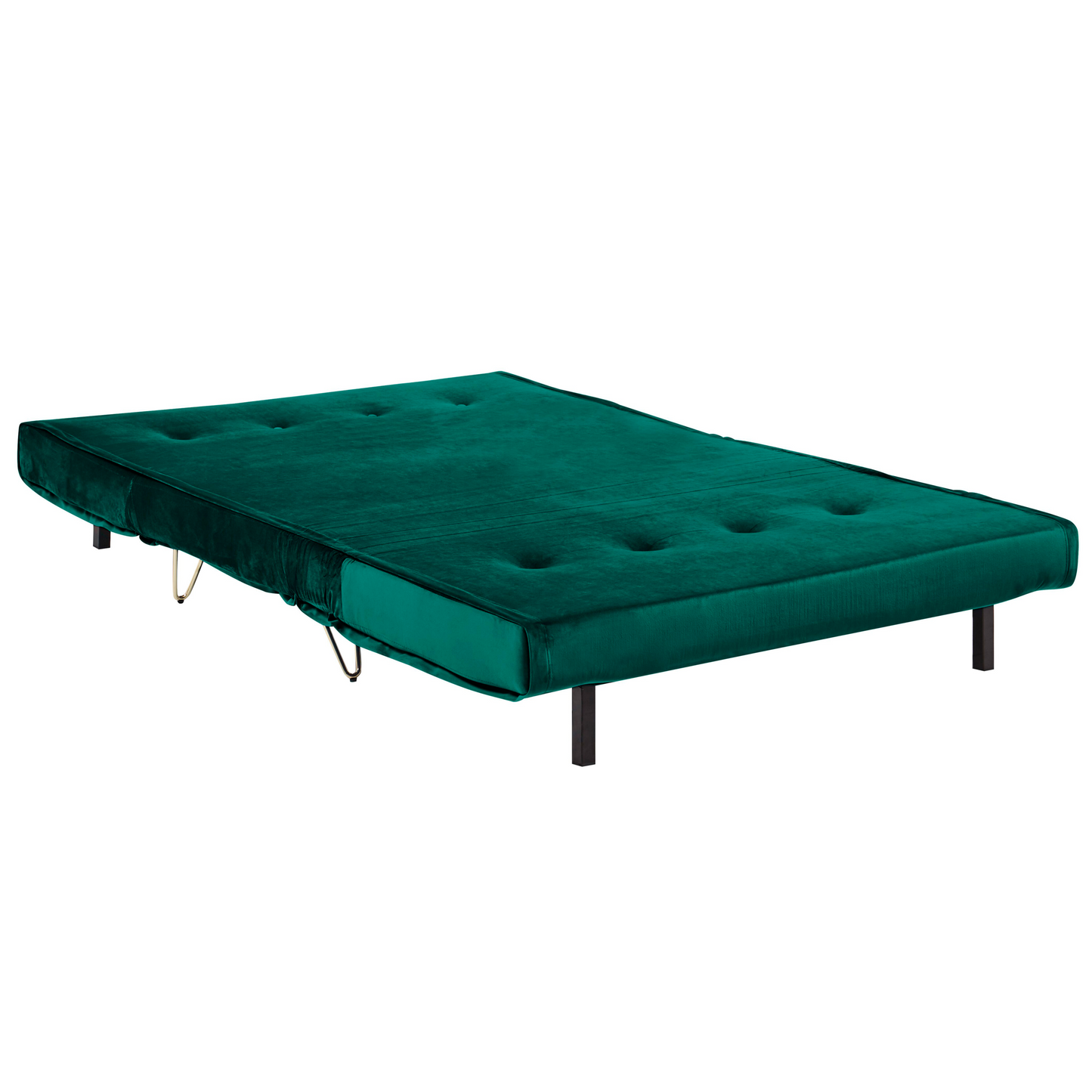 Sofa Bed Dark Green Velvet 2 Seater Fold-Out Sleeper Armless With 2 Cushions Metal Gold Legs Glamour Beliani