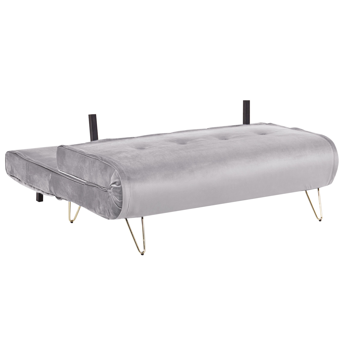 Sofa Bed Grey Velvet 2 Seater Fold-Out Sleeper Armless With 2 Cushions Metal Gold Legs Glamour Beliani
