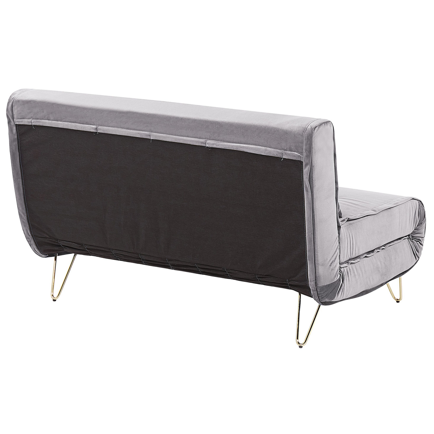 Sofa Bed Grey Velvet 2 Seater Fold-Out Sleeper Armless With 2 Cushions Metal Gold Legs Glamour Beliani