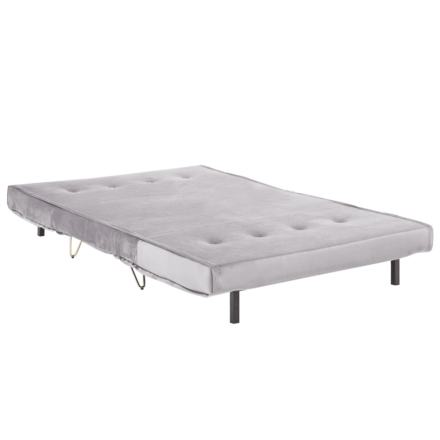 Sofa Bed Grey Velvet 2 Seater Fold-Out Sleeper Armless With 2 Cushions Metal Gold Legs Glamour Beliani