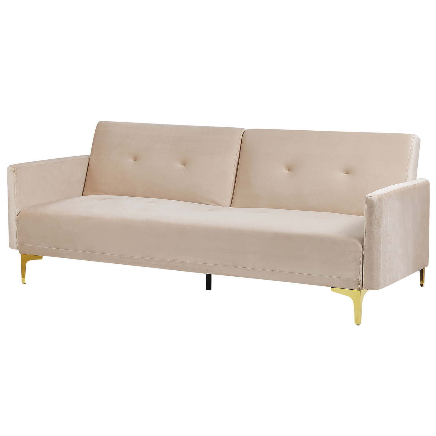 Sofa Bed Beige Velvet 3 Seater Buttoned Seat Click Clack Traditional Living Room Beliani