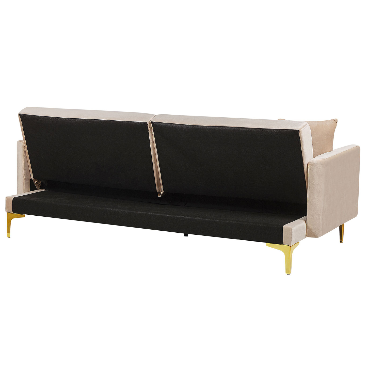 Sofa Bed Beige Velvet 3 Seater Buttoned Seat Click Clack Traditional Living Room Beliani
