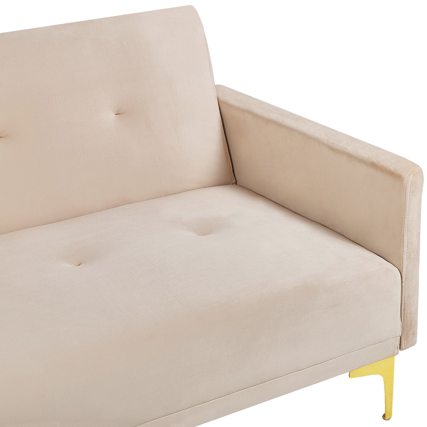 Sofa Bed Beige Velvet 3 Seater Buttoned Seat Click Clack Traditional Living Room Beliani