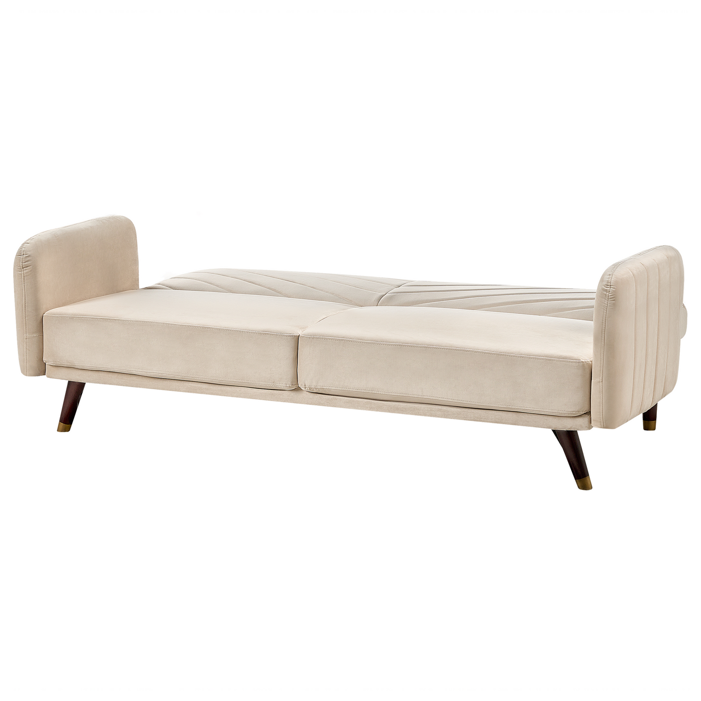 Sofa Bed Beige Velvet Fabric Retro Living Room 3 Seater Wooden Legs Track Arms Beliani