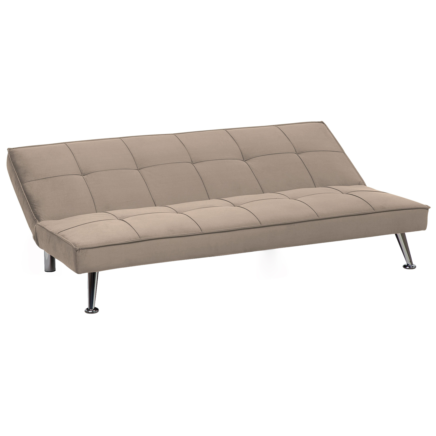 Sofa Bed Beige 3-Seater Quilted Upholstery Click Clack Metal Legs Beliani