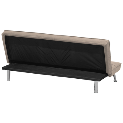 Sofa Bed Beige 3-Seater Quilted Upholstery Click Clack Metal Legs Beliani
