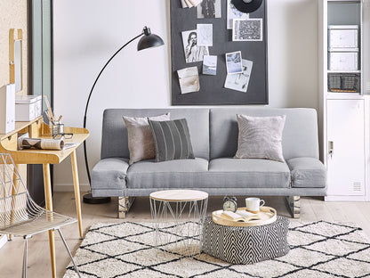 Sofa Bed Grey Fabric Upholstery 3 Seater Click Clack Mechanism Adjustable Armrests Beliani