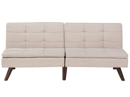 Sofa Bed Light Beige 3-Seater Quilted Upholstery Click Clack Split Back Metal Legs Beliani
