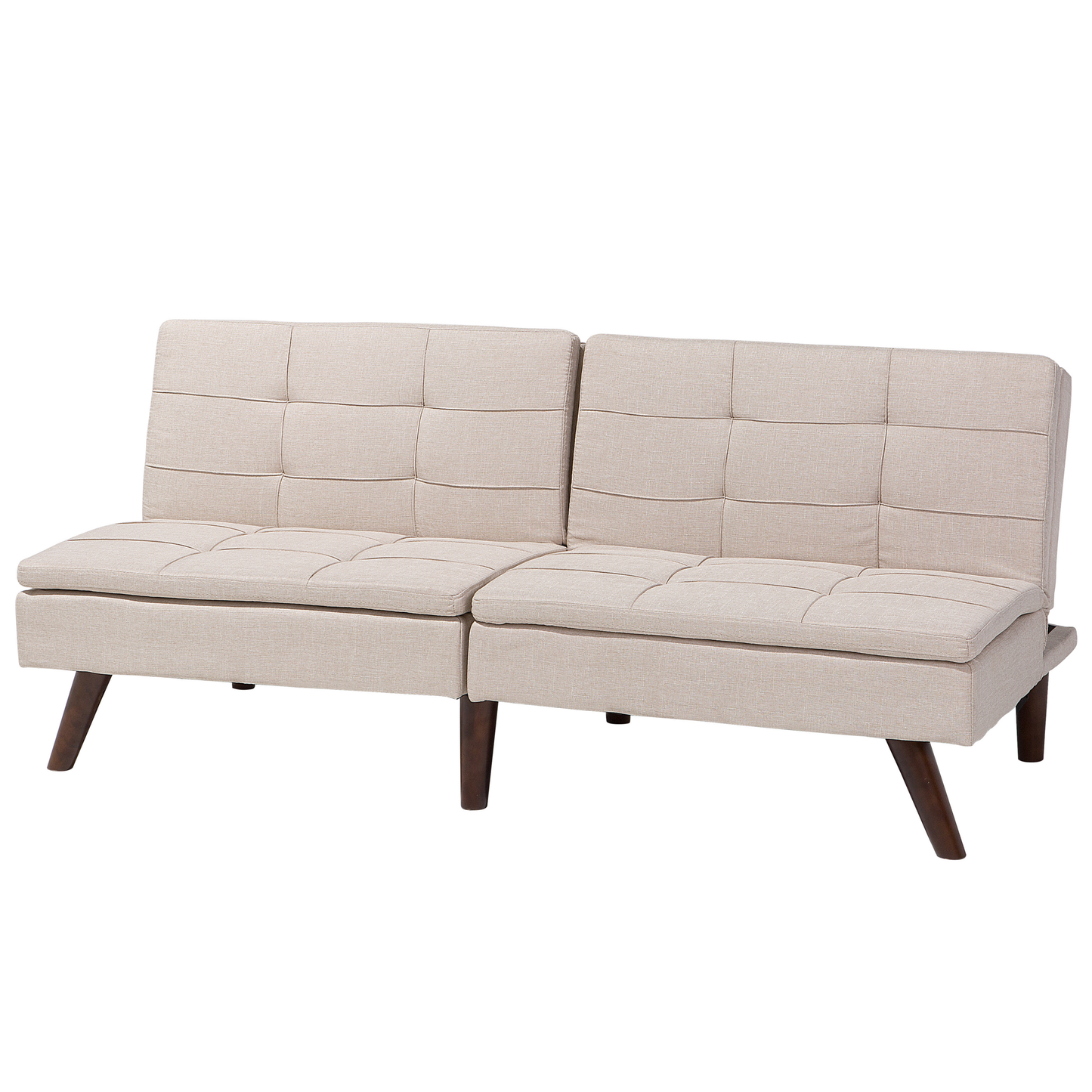 Sofa Bed Light Beige 3-Seater Quilted Upholstery Click Clack Split Back Metal Legs Beliani