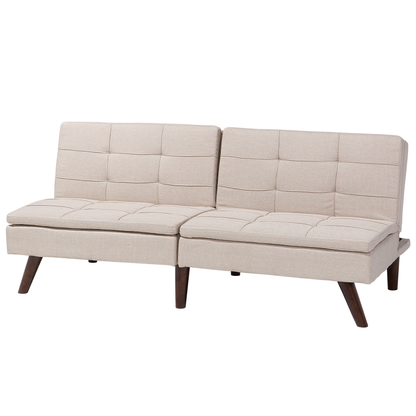 Sofa Bed Light Beige 3-Seater Quilted Upholstery Click Clack Split Back Metal Legs Beliani
