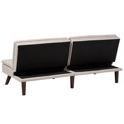 Sofa Bed Light Beige 3-Seater Quilted Upholstery Click Clack Split Back Metal Legs Beliani