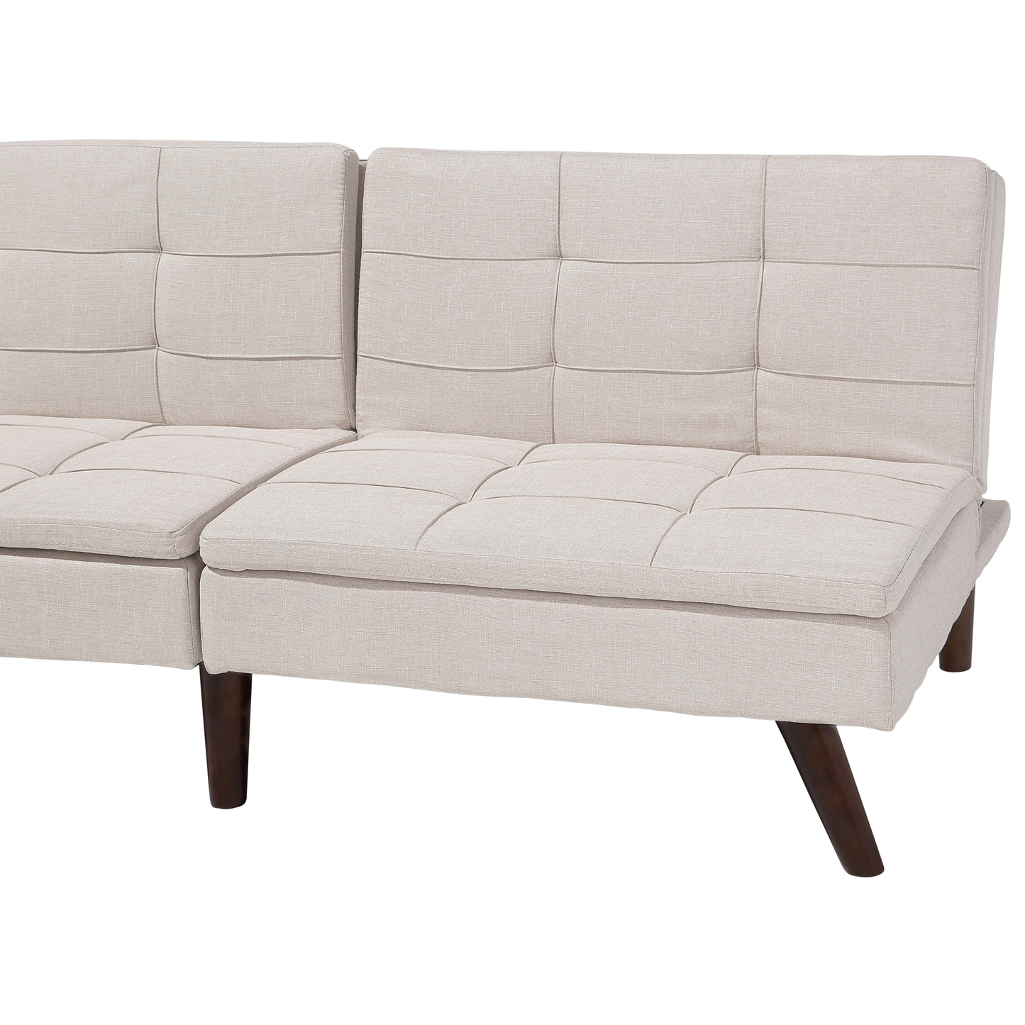 Sofa Bed Light Beige 3-Seater Quilted Upholstery Click Clack Split Back Metal Legs Beliani