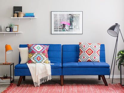 Sofa Bed Cobalt Blue 3-Seater Quilted Upholstery Click Clack Split Back Metal Legs Beliani
