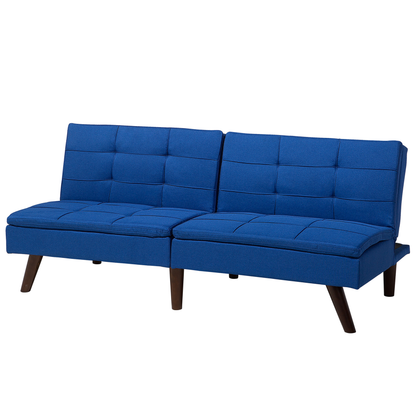 Sofa Bed Cobalt Blue 3-Seater Quilted Upholstery Click Clack Split Back Metal Legs Beliani