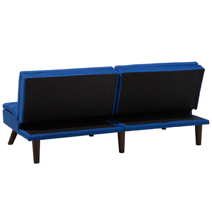 Sofa Bed Cobalt Blue 3-Seater Quilted Upholstery Click Clack Split Back Metal Legs Beliani