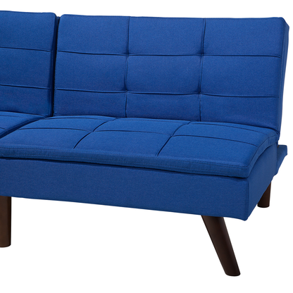 Sofa Bed Cobalt Blue 3-Seater Quilted Upholstery Click Clack Split Back Metal Legs Beliani