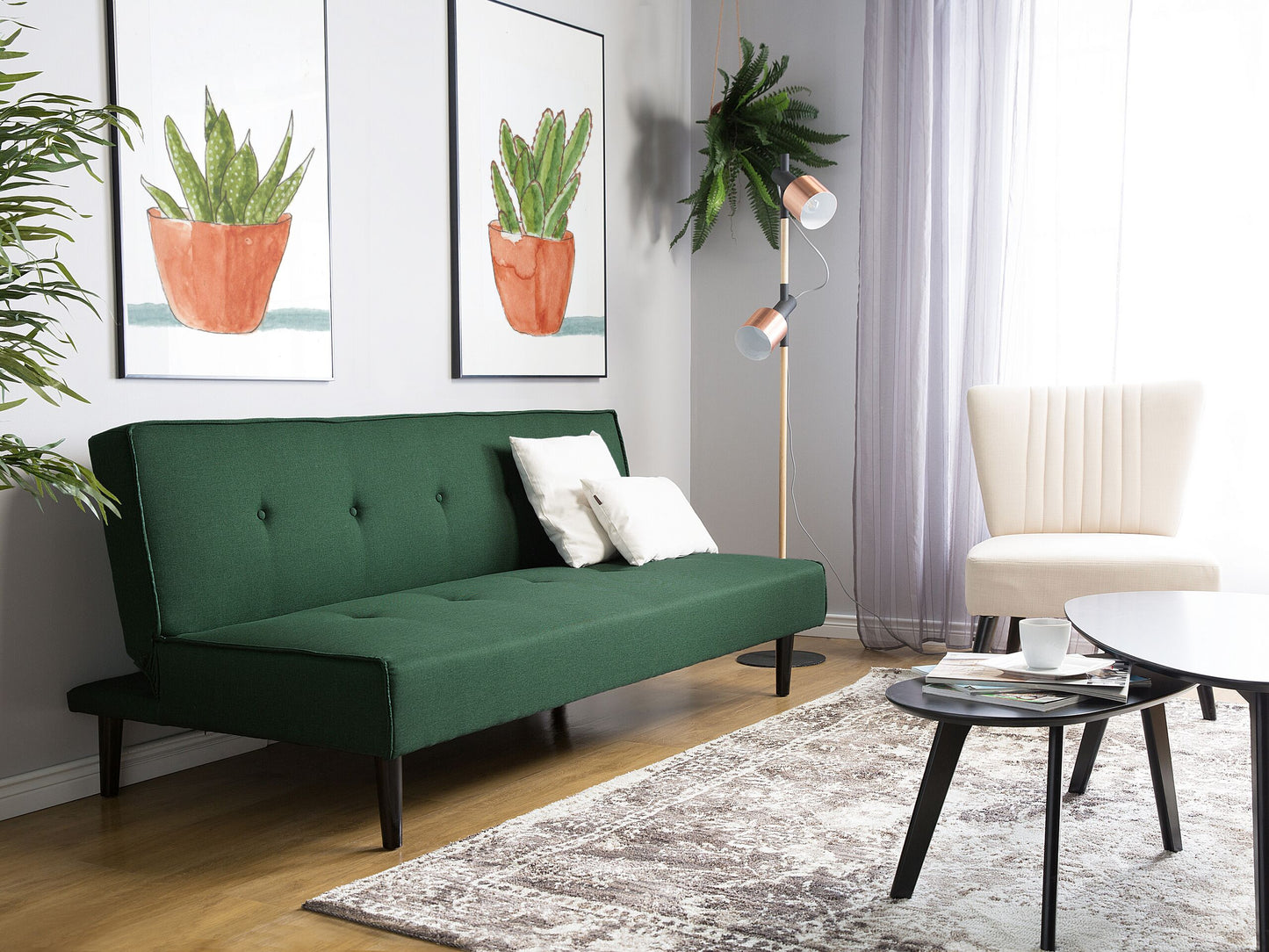 Sofa Bed Dark Green 3 Seater Buttoned Seat Click Clack Beliani