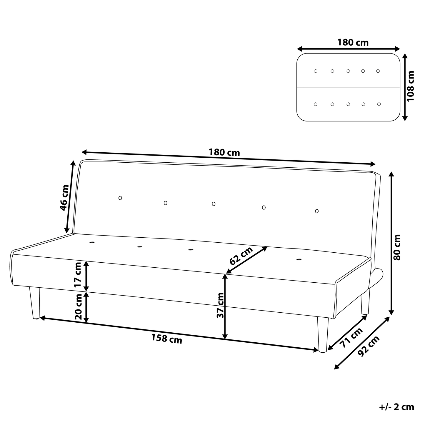 Sofa Bed Dark Grey 3 Seater Buttoned Seat Click Clack Beliani