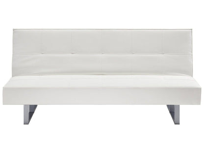 Sofa Bed White Faux Leather Modern Living Room Convertible 3 Seater Armless Minimalistic Design Beliani