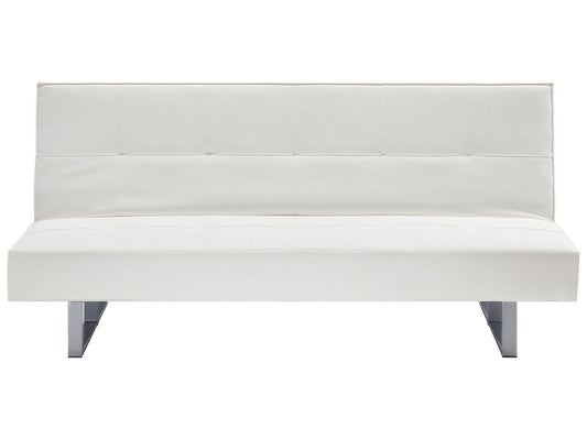 Sofa Bed White Faux Leather Modern Living Room Convertible 3 Seater Armless Minimalistic Design Beliani