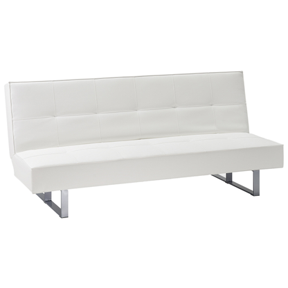 Sofa Bed White Faux Leather Modern Living Room Convertible 3 Seater Armless Minimalistic Design Beliani
