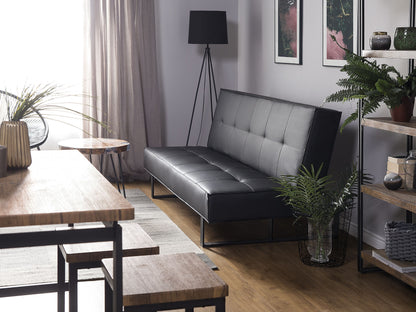 Sofa Bed Black Faux Leather Modern Living Room Convertible 3 Seater Armless Minimalistic Design Beliani