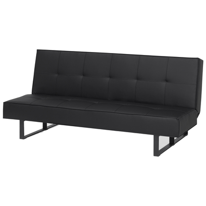 Sofa Bed Black Faux Leather Modern Living Room Convertible 3 Seater Armless Minimalistic Design Beliani