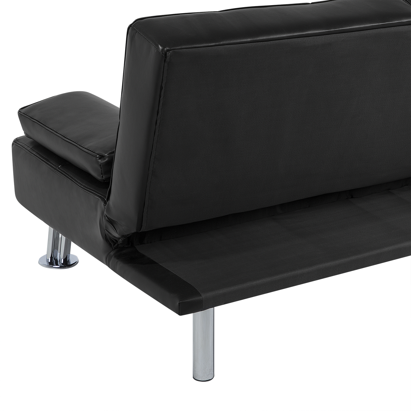 Sofa Bed Black 3 Seater Drop Down Table Click Clack Beliani