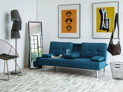 Sofa Bed Blue 3 Seater Drop Down Table Click Clack Beliani